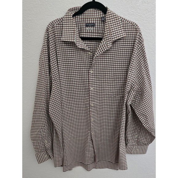 Van Heusen Other - Van Heusen Button Down Mens 19‎ 34/35 Brown Regular Fit Stretch